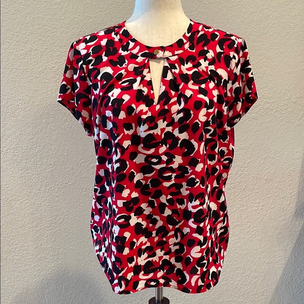 Red and Black Patterned Women's Top by CALVIN KLEIN Sz Med